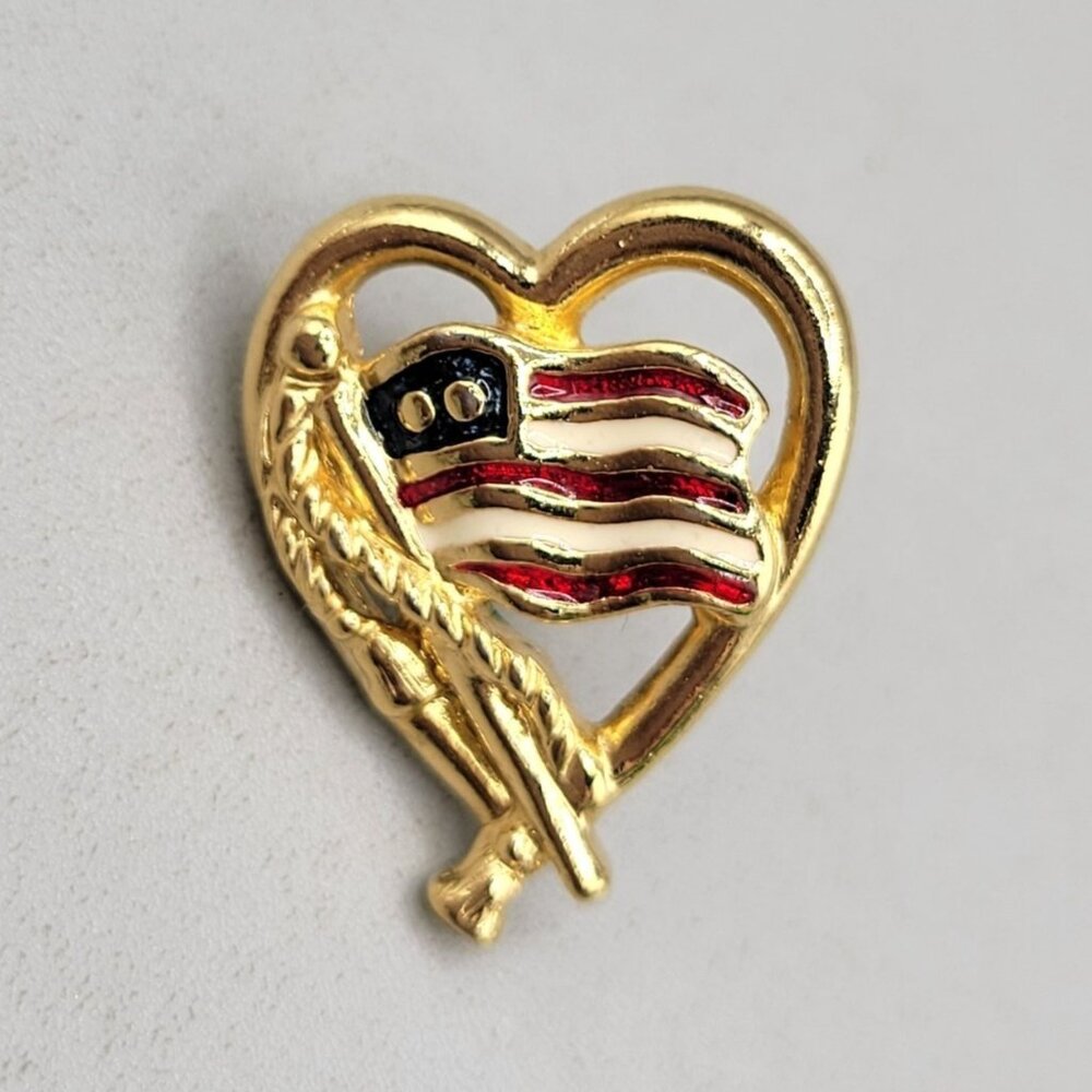 Heart Shaped US Flag Lapel Pin Brooch Tie Tack Avon